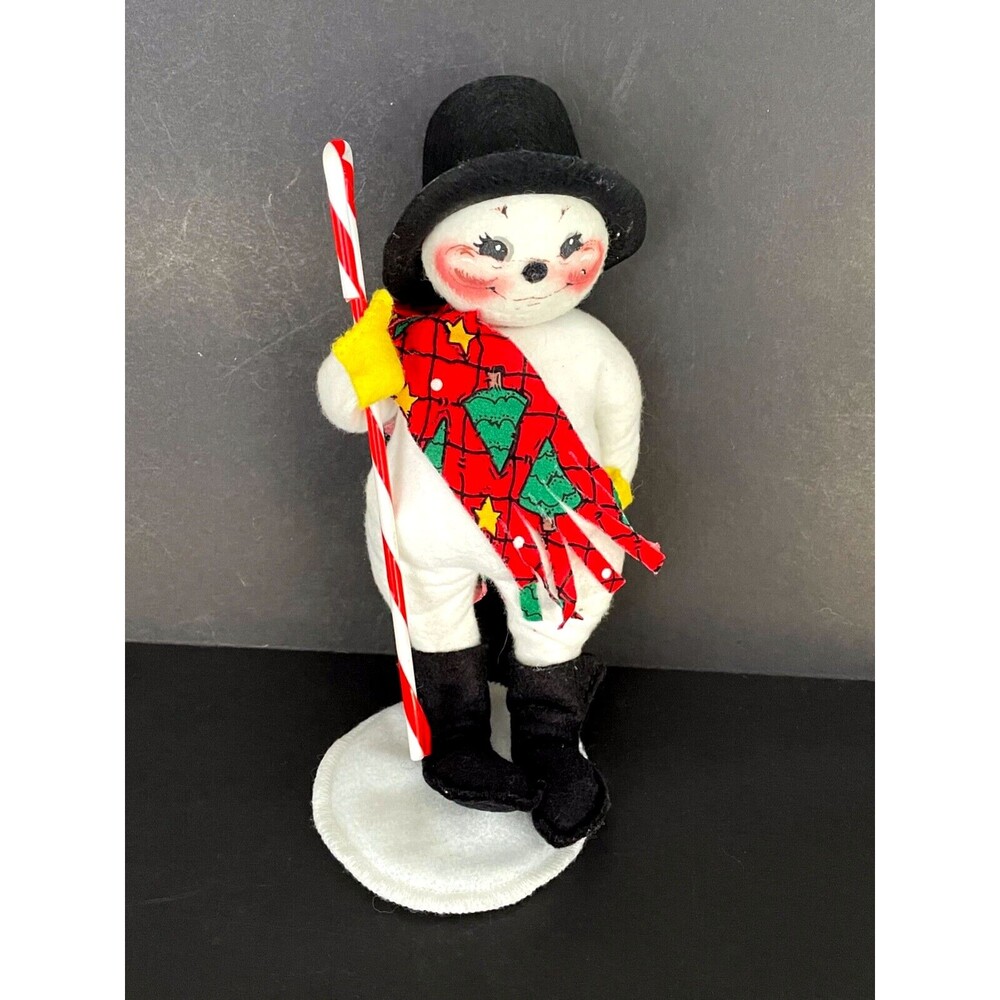 Vintage Christmas Annalee Doll Snowman With Candy Cane Stick Shovel 1998 Read